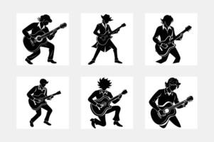 Guitarist with various style and move in concert icon sign info graphic vector