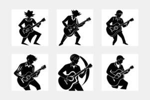 Guitarist with various style and move in concert icon sign info graphic vector