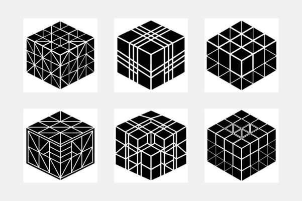 Set of cube icons on a white background that can be moved and used as a company logo.box of square hexagon