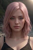 Pink hair Anime girl in real life photo