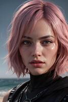 Pink hair Anime girl in real life photo