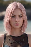 Pink hair Anime girl in real life photo