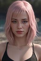 Pink hair Anime girl in real life photo