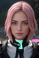 Pink hair Anime girl in real life photo