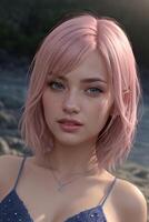 Pink hair Anime girl in real life photo