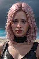 Pink hair Anime girl in real life photo