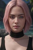 Pink hair Anime girl in real life photo
