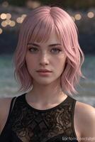 Pink hair Anime girl in real life photo