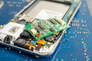Repairing and upgrade circuit mainboard of notebook, electronic, computer hardware and technology concept. photo