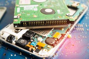 Repairing and upgrade circuit mainboard of notebook, electronic, computer hardware and technology concept. photo