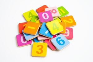 Math number colorful on white background, education study mathematics learning teach. photo