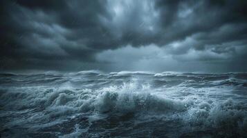 A stormy ocean with waves crashing against the shore photo