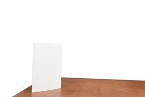 Poster template, mock up acrylic frame, pattern background, empty menu frame on table, isolated white background for your product display text. photo