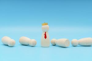 Successful business team leader concept. Businessman standing on stand out from the crowd. depicts of career growth up photo
