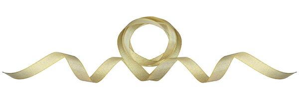 Holidays decoration concept, with clipping path. Shiny golden ribbon winded in spiral pattern on white background. Backdrop for text or announcement. photo