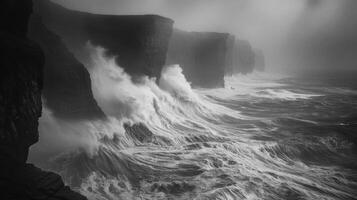 The ocean is rough and the sky is dark and cloudy photo
