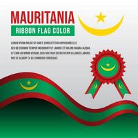 Mauritania ribbon flag with Flag Badge and decoration vector