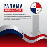 Panama ribbon flag with Goethals Monument silhouette and decoration vector