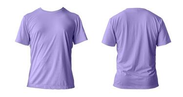 Blank purple clean t-shirt mockup, isolated, front view. Empty tshirt model mock up. Clear fabric cloth for football or style outfit template. photo