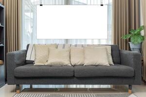Mockup frame in cozy coastal style home interior, 3d render photo