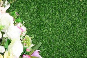 Combination of plants, artificial grass. Beautiful wall from various artificial creeper plant for background. photo