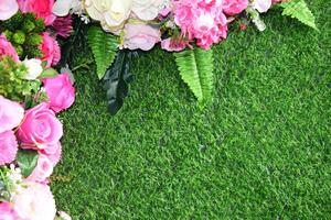 Combination of plants, artificial grass. Beautiful wall from various artificial creeper plant for background photo