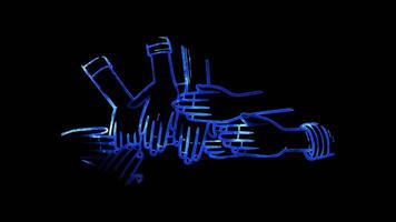 Glowing looping International Women Day Hands forming a circle symbolizing unity and support . neon frame effect, black background. video