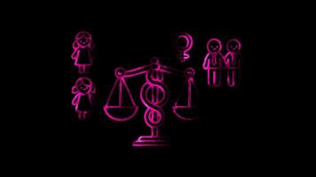Glowing looping International Women Day symbol of gender equality and empowerment. neon frame effect, black background. video
