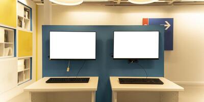 A computer to search for products that are set up in furniture department stores. for convenience in trading photo