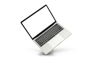 Desktop computer macbook laptop, 3d realistic rendering screen mockup on white background. photo
