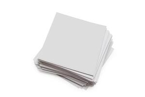 Sticky notes, square notepads and saturations isolated on white background, light sheets of paper, Top view photo