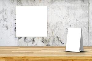 Stand Mock up Menu frame tent card blurred background design key visual layout. photo