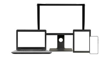 Realistic set of monitor, laptop, tablet, smartphone. A computer monitor is an electronic device that shows pictures for computers. photo