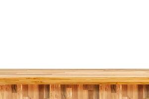 Empty old wood table on isolate white background and display montage with copy space for product. Wooden table foreground photo