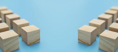 Blue colored square wooden cubes tiles wall texture background. Simple cubic shape assembled photo