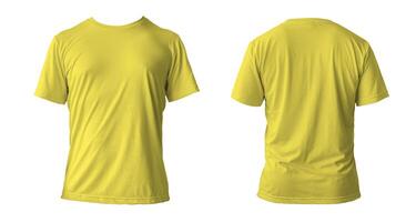 Blank yellow clean t-shirt mockup, isolated, front view. Empty tshirt model mock up. Clear fabric cloth for football or style outfit template. photo