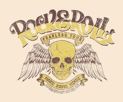 Human skull artwork design for t-shirt and others. Rock and roll graphic print design for apparel, stickers, posters and background. Fearless music tour. Make some noise. vector