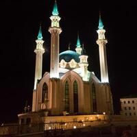 Kul Sharif Mosque, Kazan, Tatarstan, Russia. View of the Kazan Kremlin at night photo