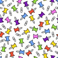 Office seamless pattern with colorful push pins and pins. vector
