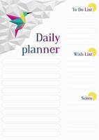 Daily planner with white polygons and colorful hummingbird. vector