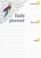 Daily planner with white polygons and a colorful parrot. vector