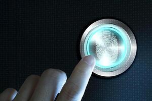 Biometric and security concept. Scanning fingerprint from finger. photo