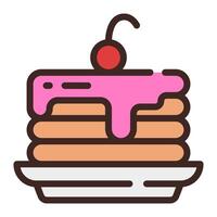 Pancake with Cherry on Top Simple Line Icon Symbol Logo vector