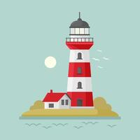 cartoon flat lighthouse. Searchlight tower for maritime navigational guidance. vector