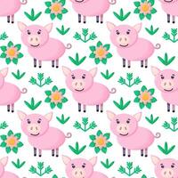 seamless pattern with pig, textile fabric print illustration. vector