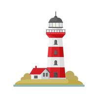 cartoon flat lighthouse. Searchlight tower for maritime navigational guidance. vector