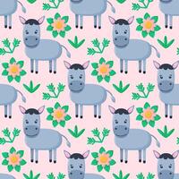 Seamless pattern with little donkey. Kids cute textile print. vector