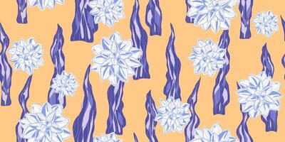a pattern with blue and white flowers on an orange background vector