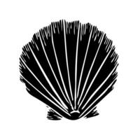seashell black silhouette illustration. Hand drawn maritime seashell sketch. Monochrome undersea seashell drawing. Isolated design element in silhouette style for icon, logo, seafood shop, menu vector