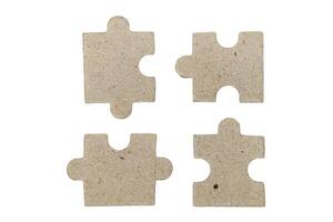 top view of puzzle jigsaw on white background photo